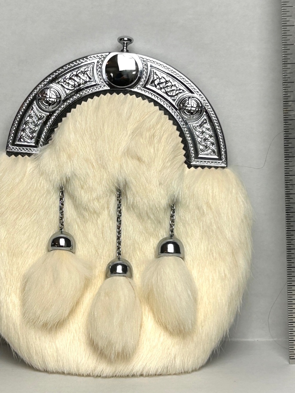 Authentic White Rabbit Fur Scottish Sporran Celtic Kilt Dress Sporran 3 tassel